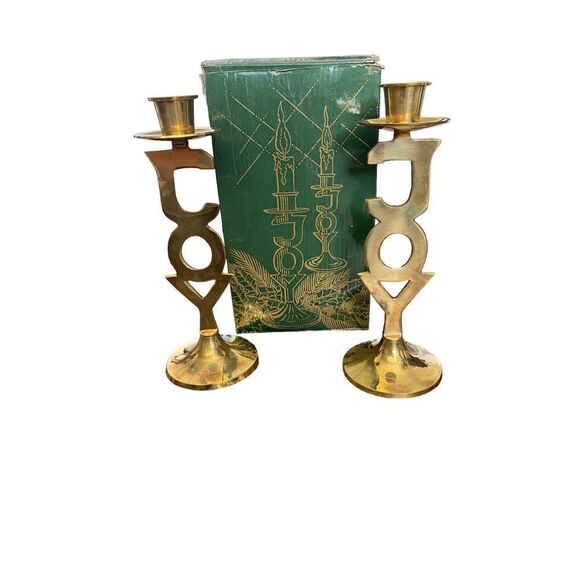 new Solid brass JOY candle stick holders - Picture 1 of 4